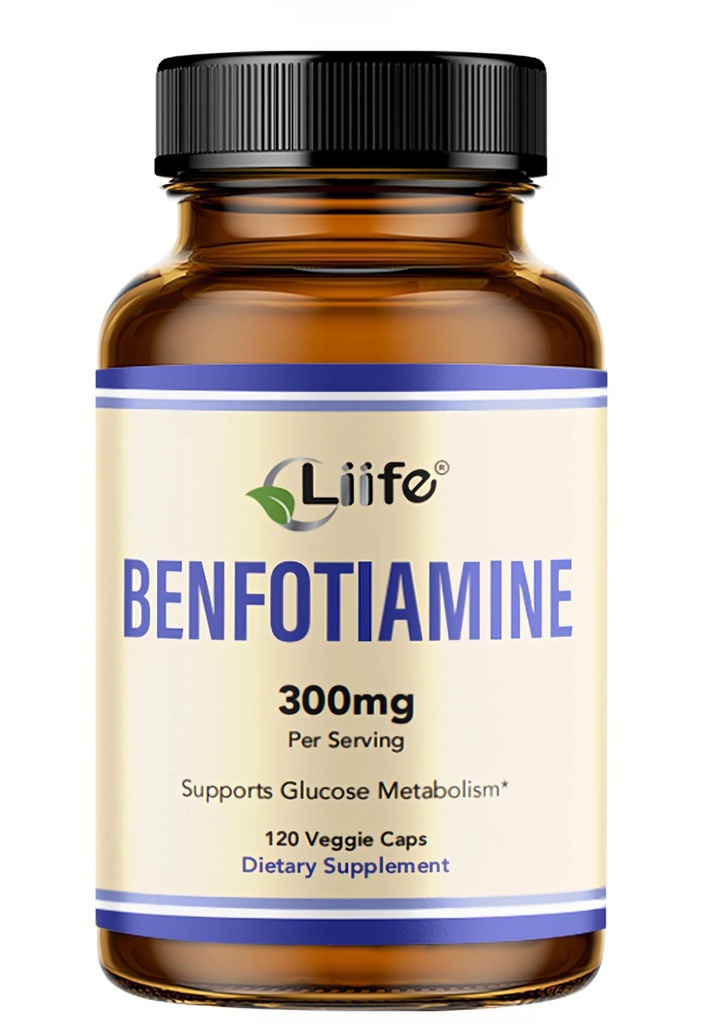 LIIFE Benfotiamine 300mg Per Serving with Leucine Supports Glucose Metabolism & Overall Health,Fat Soluble Vitamin B1 Supplement -120 Veggie Capsules