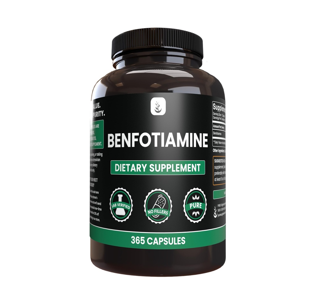 PURE ORIGINAL INGREDIENTS Benfotiamine (365 Capsules) No Magnesium Or Rice Fillers, Always Pure