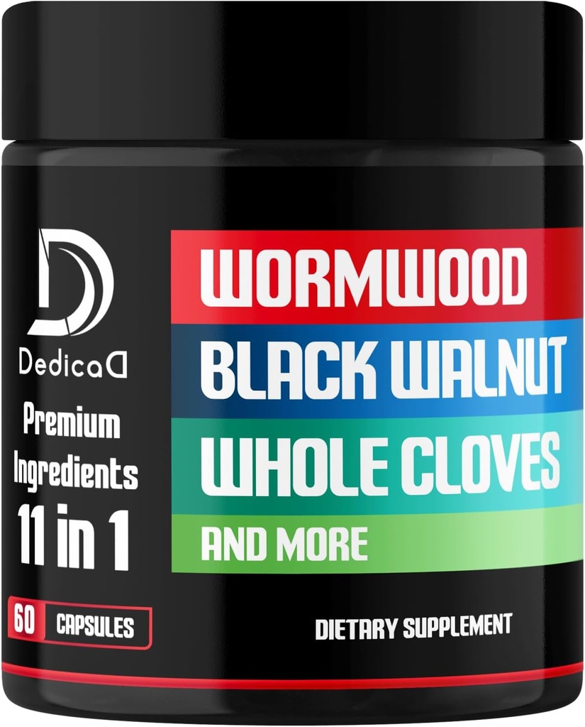 Wormwood Capsules Supplement - Black Walnut, Cloves, Turmeric, Apple, Berberine HCl & More - 11 Malzemeler Immune System, Body Management - 60 Capsules