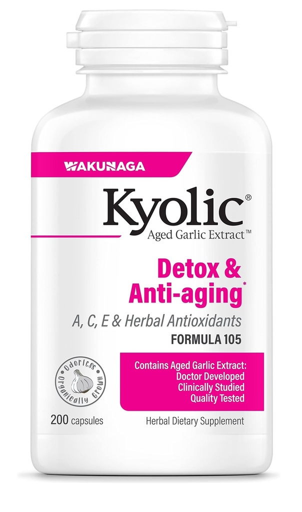 Kyolic Aged Garlic Extract Formula 105, Detox & Anti-Aging*, 200 Capsules