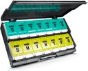 Ekstra Büyük Haftalık Pill Organizer 2 Times a Day - Remtise Am/Pm Daily Pill Case Medicine Organizer, Push Düğme 7 Day Pill Box for Pills/Vitamin/Cod Liver Oil /Supplements (Cyan & Sarı)