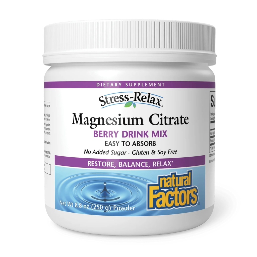 Natural Factors Magnesium Citrate Powder - Body Health Support Supplement for Cellular Support - Magnesium Powder Supplement Aids Muscle Health & Relaxation - 8.8 oz (75 Servings), Berry Flavor