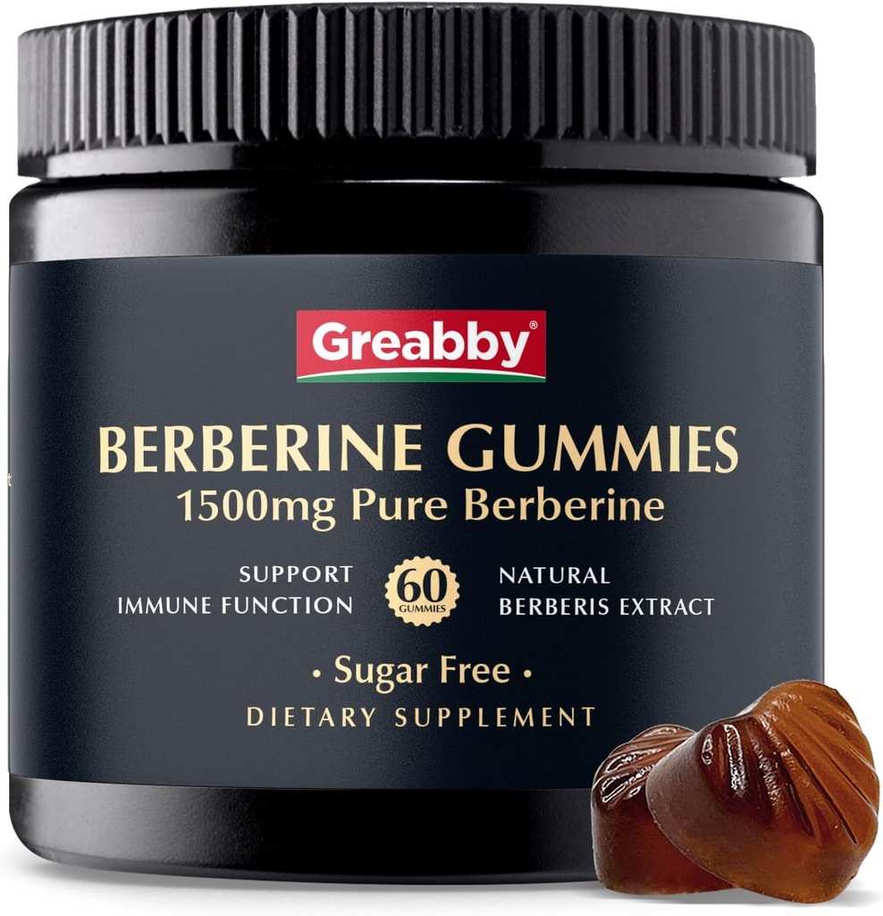 Berberine 1500 mg Gummies Sugar-Free, % 97'lik Organik Berberine, Immune Health Support, Berberine Supplements for Yetişkinler, 60 Pectin Gummies