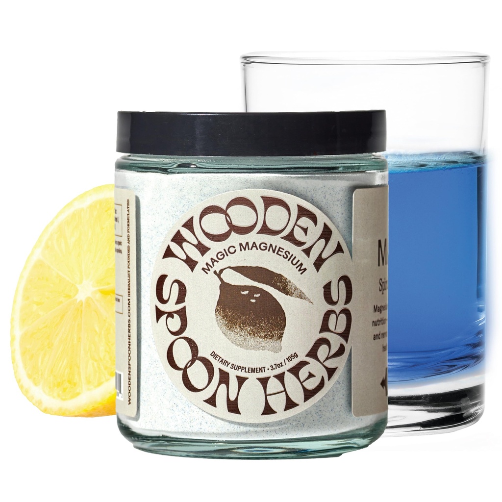 Wooden Spoon Herbs Magic Magnesium Citrate Powder Drink Mix (Blue Lemonade) | 200mg Sea-Sourced Magnesium | Relaxation, Hydration & Digestive Support | Easy Mix Magnesium Supplement Powder | 3.7oz