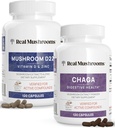 Real Mushrooms Vitamin D2, çinko (120ct) ve Chaga (120ct) Reishi Sche ile Doğal Destek - Immune Strength and Digestive Health - Vegan, Gluten Free, Non-GMO, Organik Mushroom Ekstralar