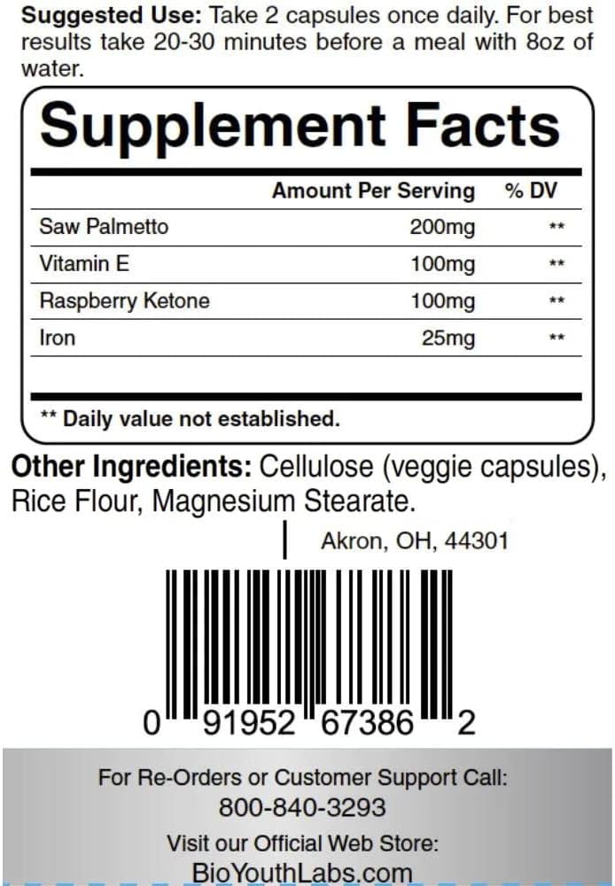 Laboratuvarlar Saç Büyüme Vitaminleri Saç Büyümesi için Tamam, 60 Capsules - E, Raspberry Ketone, Iron & Saw Palmetto, Her iki Kadın ve Erkek için Saç Kaybını Minik için Saç Kaybını Minik.