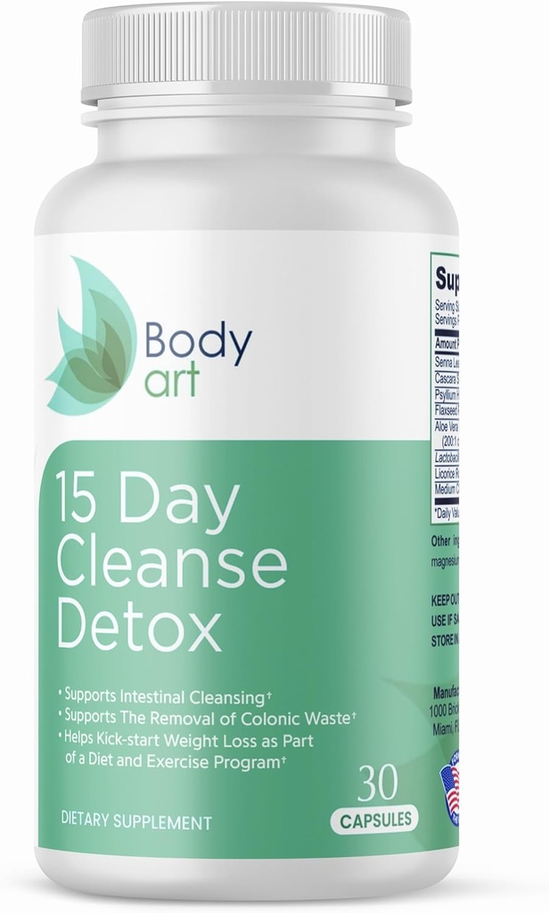 Body Art 15 Day Colon Cleanse Detox - Digestive Health için Doğal Kapsüller - Erkekler ve Kadınlar için Nazi Destek - 30