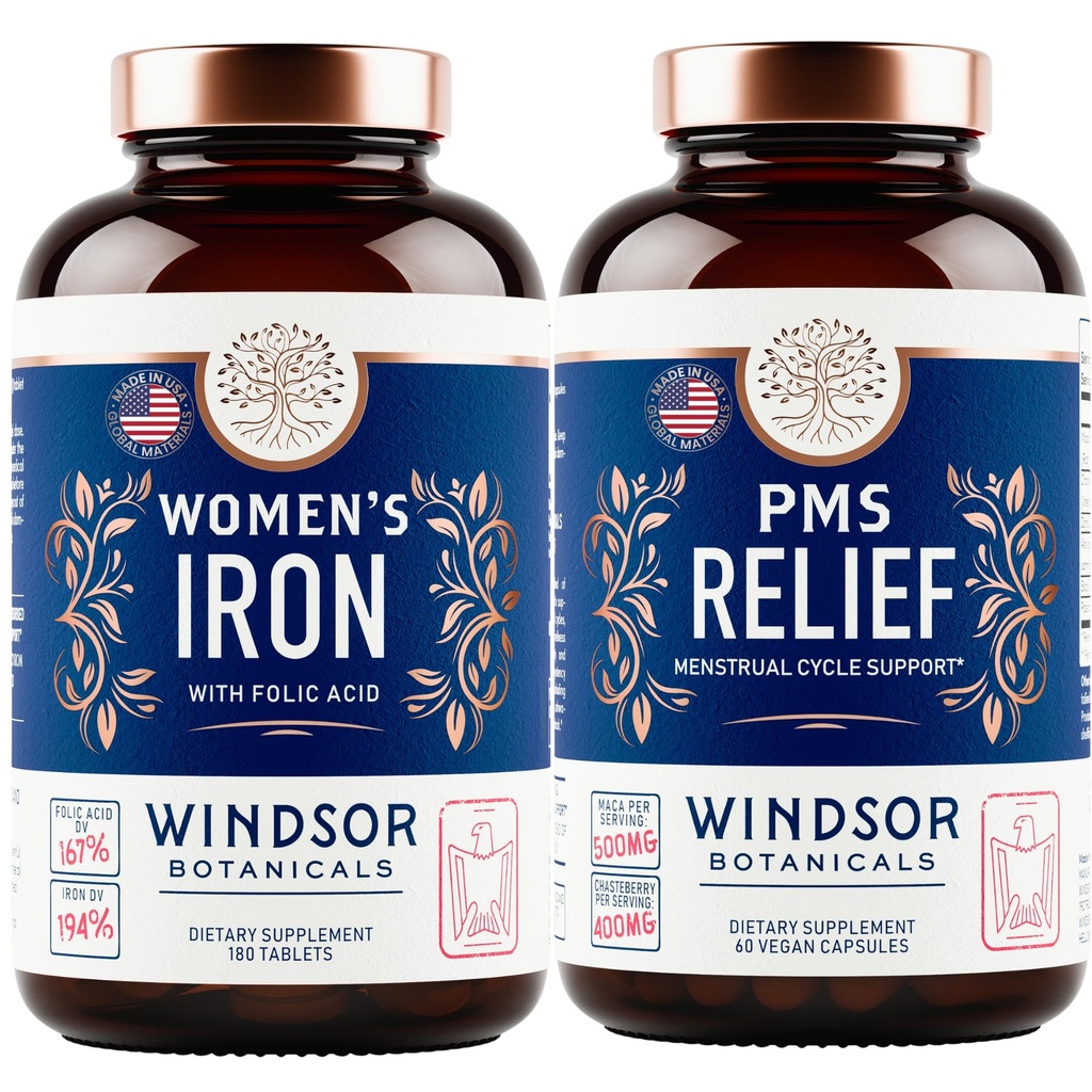 WINDSOR BOTANICALS Συμπλήρωμα σιδήρου και PMS πακέτο ανακούφισης για τις γυναίκες