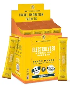 KEY NUTRIENTS Multivitamin Elektrolytes Toz Paketleri - Tropikal Peach Mango Post Workout and Recovery 40 Pack Hydration Packets - No Sugar, No Calories - Travel Hydration Toz