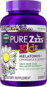 PURE Zzzs Kids, Kids Melatonin Gummy, Sleep Aid, χαμηλή ποσότητα μελατονίνης για παιδιά, με χαμομήλι και λεβάντα, μελατονίνη 1 mg, μελατονίνη Gummies Παιδιά, μούρο Γεύση, 72 Gummys ύπνου