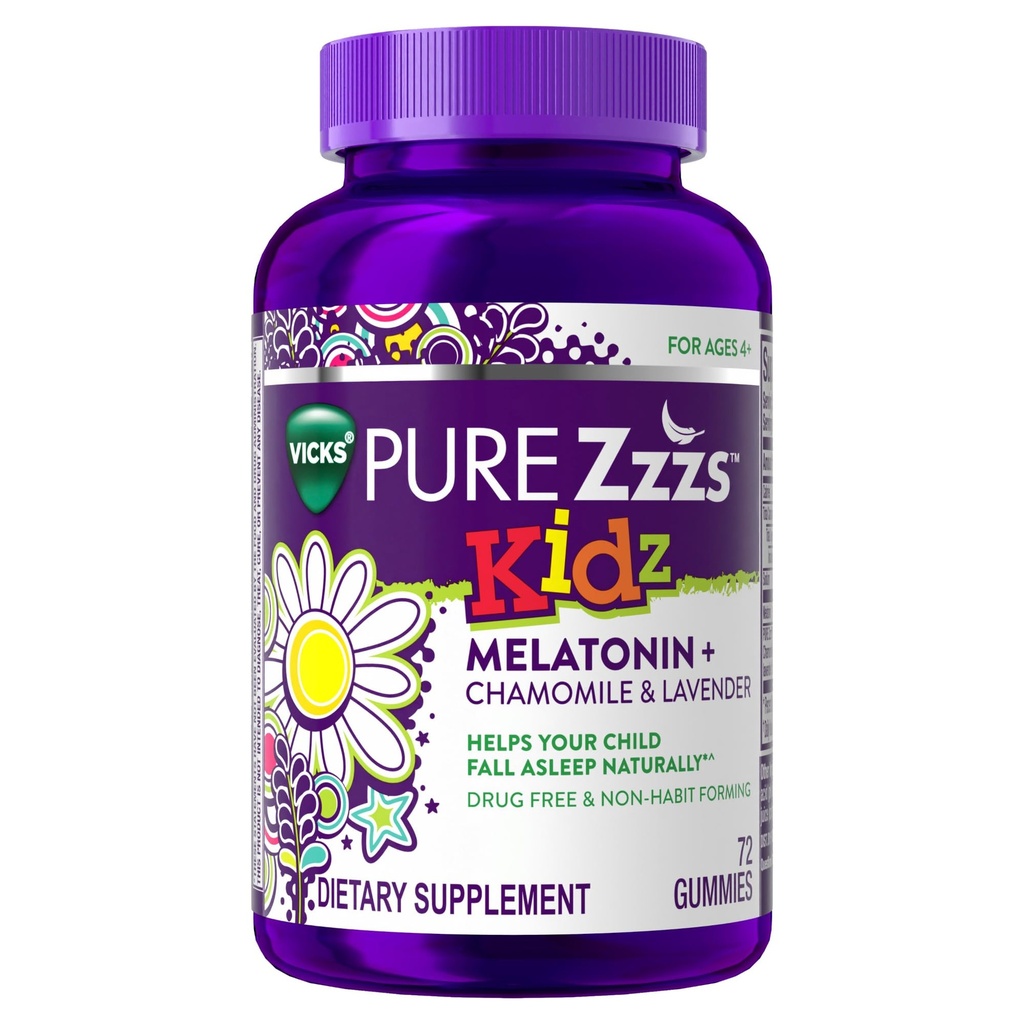 PURE Zzzs Kidz, Çocuklar Melatonin Gummy, Sleep Aid, Low Cost of Melatonin for Kids ile, Melatonin 1 mg, Melatonin Gummies Kids, Berry Flavored, 72 Sleep Gummies