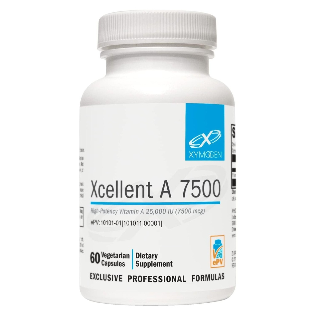 XYMOGEN Xcellent A 7500 - Supports Immune Function, Cellular Health & Mucosal Surfaces - Vitamin A as Retinyl Palmitate - Vegetarian, Non-GMO & Gluten Free - 60 Capsules