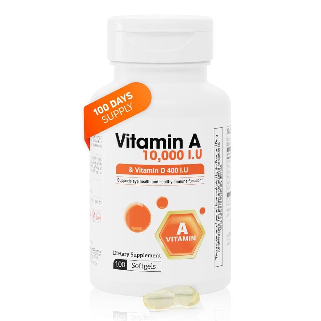 Vitamin A 10000 IU & D3 400 IU Count 100-Day Supply