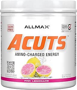 ALLMAX Διατροφικά AMinocuts (ACUTS), Amino-Curged Energy Drink with Taurine, L-Καρνιτίνη, Πράσινο εκχύλισμα Coffee Bean, Pink Λεμονάδα, 30 εξυπηρετούν