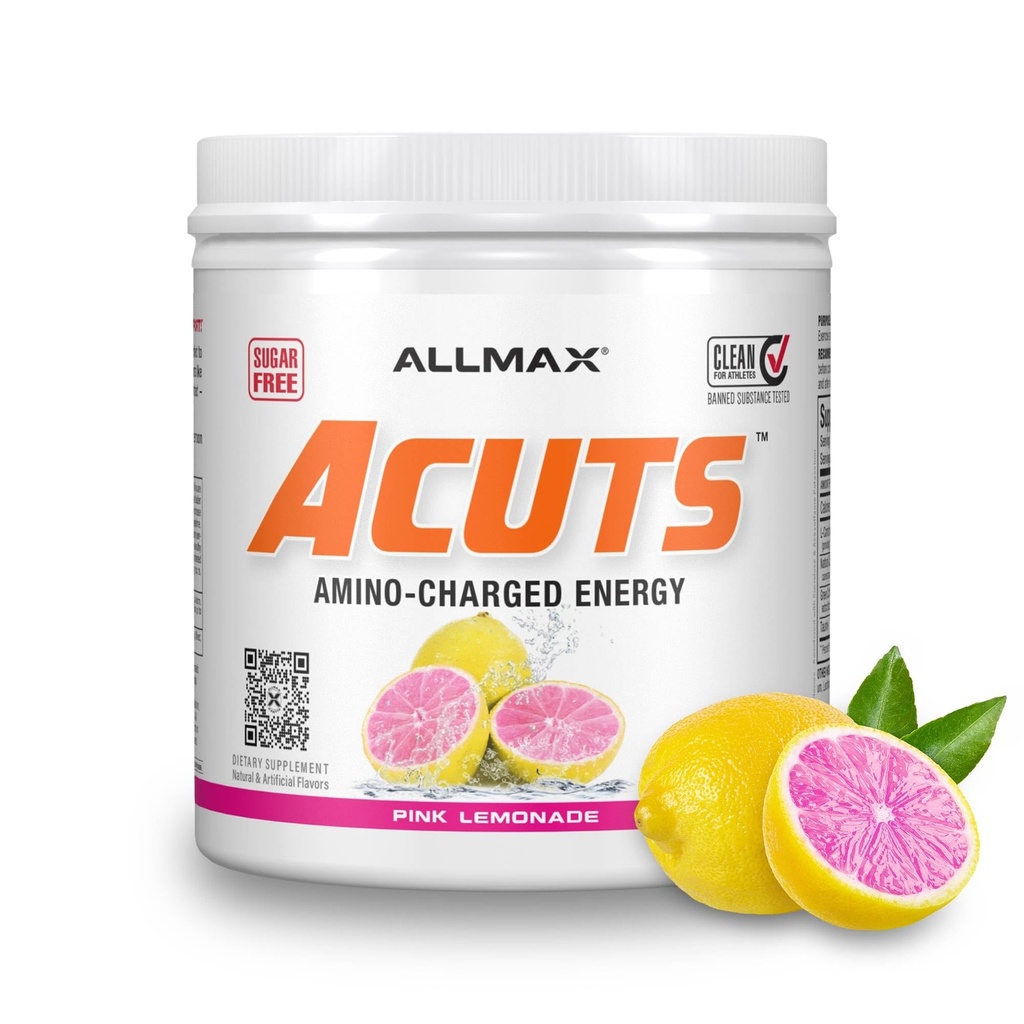 ALLMAX Beslenme AMINOCUTS (ACUTS), Amino-Charged Energy Drink with Taurin, L-Carnitine, Green Coffee Bean Extract, Pink Lemonade, 30 Hizmet