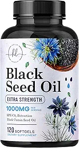 Black Seed Oil Softgels 1000 mg - Premium Nigella Sativa Blackseed, Pure Natural Black Cumin Tohum Petrol ve Deri ve Immune Desteği - ABD Tamamında Şişelenmiş - 120 Softgels