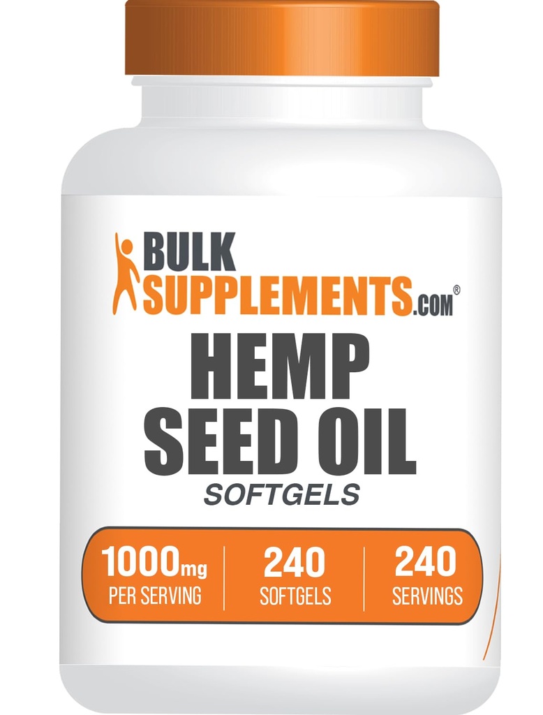 BulkSupplements.com Σπόροι κάνναβης Softgels - Συμπλήρωμα Ωμέγα 3, συμπλήρωμα βοτάνων, έλαιο κάνναβης 1000mg - Χωρίς γλουτένη, 1 Softgel ανά υπηρεσία, 240 Count (πακέτο του 1)