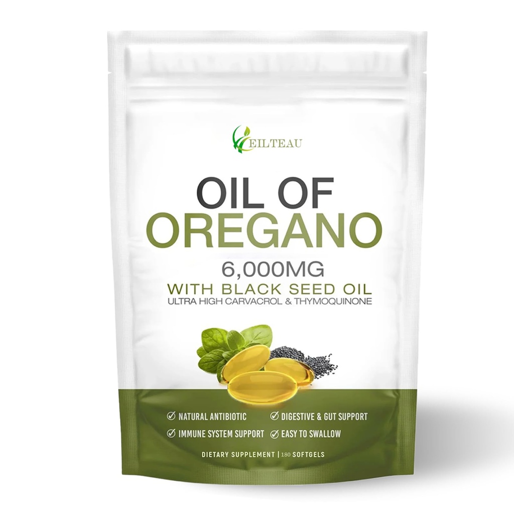 Oil of Oregano with Black Seed Oil,6000mg Oregano Oil Capsules,Non-GMO,Gluten Free,Antioxidant & Immune Support - 3rd Party Lab Test，GMP Certification (1)