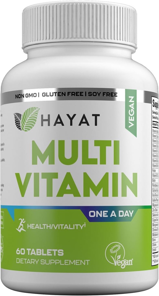 HAYAT Vitaminleri Vegan Doğal Multivitamin, Günlük Vitaminler A, C, D, E, B1, B2, B3, B6, B12, Biotin, çinko ve daha fazla, 2 Ay Supply, All Natural, Certified Halal, 60 Tabletler, ABD'de Yapıldı
