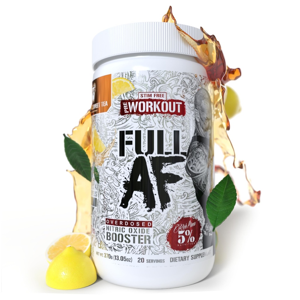 5% Nutrition FullAF Pre-Workout | Stim-Free with Massive Pumps | L-Citrulline, L-Taurine, Nitrosigine, GlycerSize | 13.05 oz (Southern Sweet Tea)