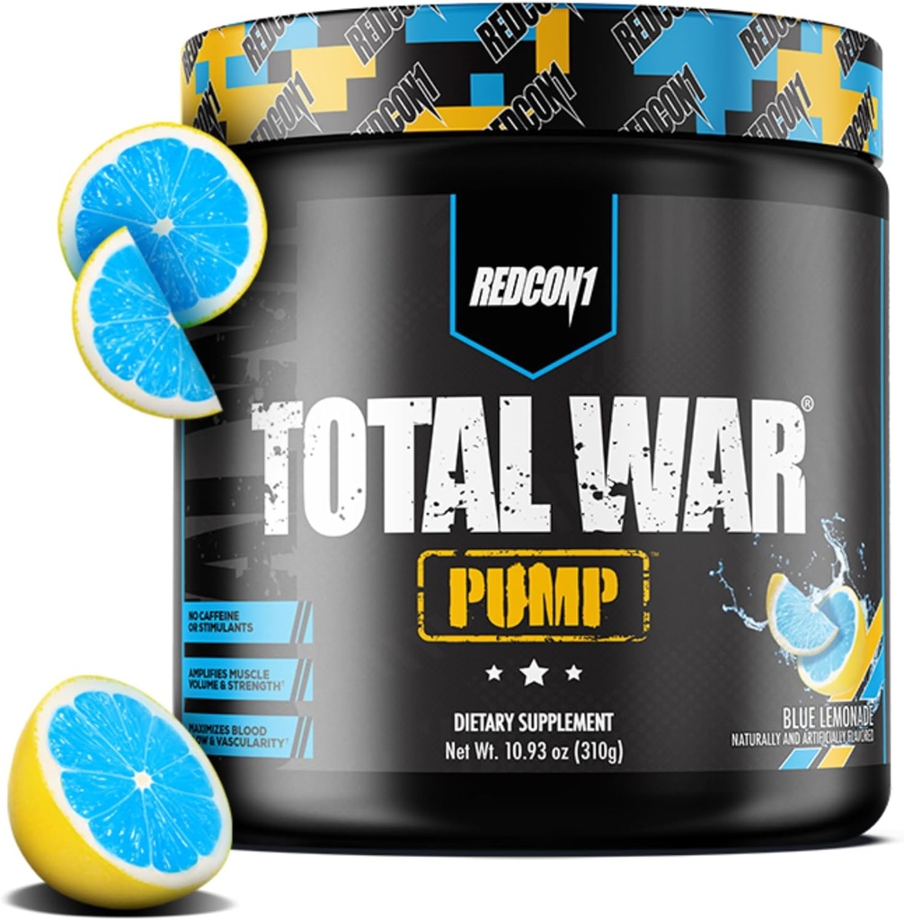 REDCON1 Stim & Caffeine Free Pre Workout Toz for Women & Men - Total War Pump - L-Citrulline, Beta Alanine & More - Herhangi Bir Gün Zamanında Çalışın - Blue Lemonade (10.93 oz)