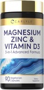 Carlyle çinko ve Vitamin D3 | 90 Capsules | 3in-1 Gelişmiş Formula | Vegetarian, Non-GMO ve Gluten Ücretsiz