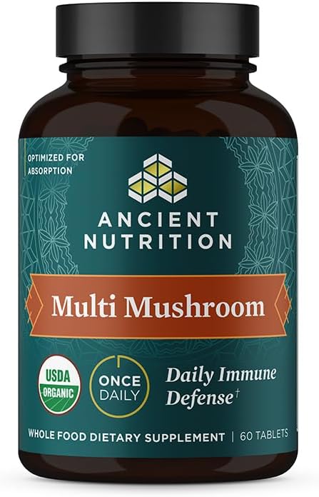 Eski Beslenme Mushroom Supplement, Organik Multi Mushroom Immune Support Tablet, Destekler Stres Yanıtı, Gluten Free, Paleo ve Keto Friendly, 60 Count