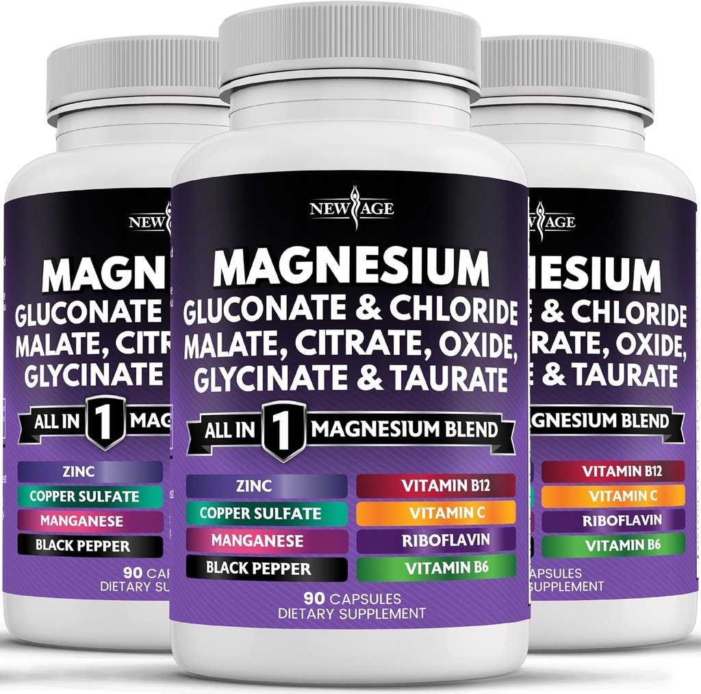 NEW AGE Magnesium Supplement -Powerful Glycinate Citrate Malate Oxide Taurate Aspartate Gluconate Orotate & Mag Chloride Manganese Bone Health and Bone Strength, Joint Support- 270 Count