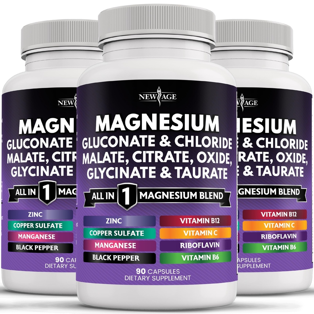NEW AGE Magnezyum Supplement -Powerful Glycinate Citrate Malate Oksit Taurate Aspartate Gluconate Orotate & Magide Manganese Bone Health and Bone Strength, Joint Support- 270 Count