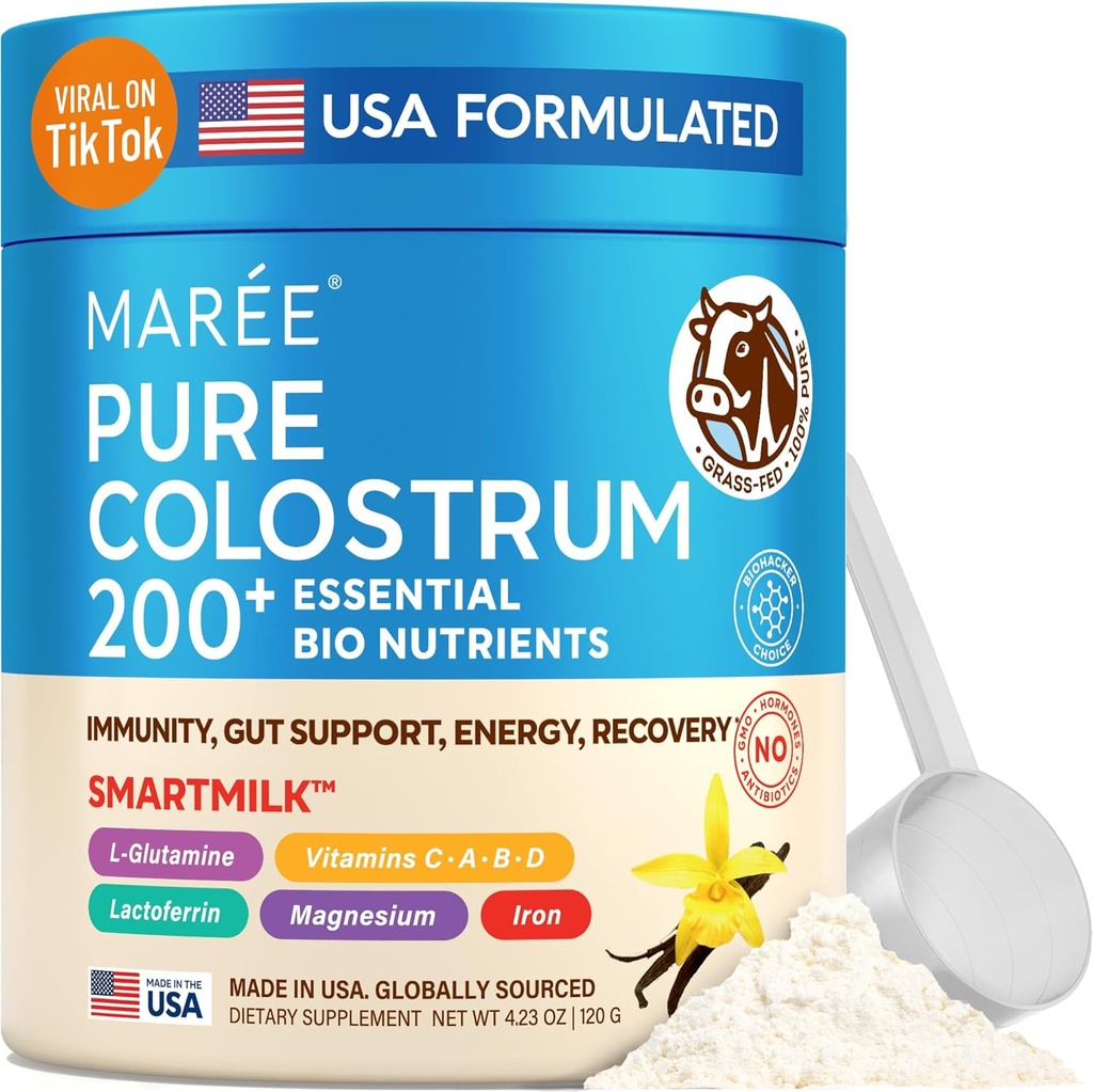 MAREE Colostrum Supplement - Bovine Colostrum Toz for Women & Men for Gut Health - Grass Fed Colustrum Immune Support Supplement Gut Health for Women with L Glutamine - Calostro Bovino Para Yetişkinos