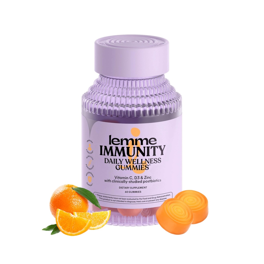 Lemme Immunity Postbiotic Gummies with Vitamin C, Vitamin D (2000 IU), Zinc, 10 Billion Postbiotic Cells, Astragalus for Immune Support - Vegetarian, Gluten Free, Sweet Orange (60 Count)