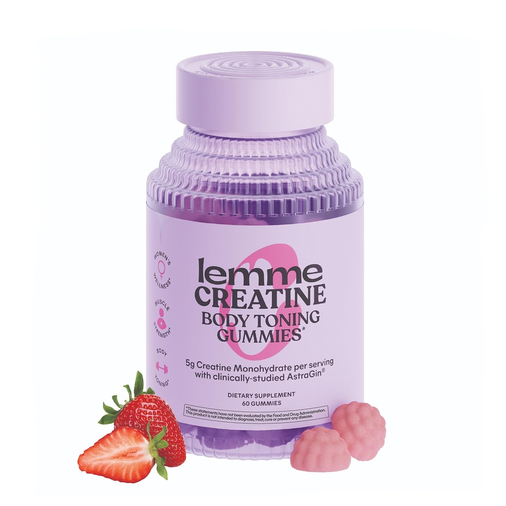 Kadın ve Erkekler için Lemme Kretine Monohidrat Gummies, 5g Dose to Support Lean Muscle, Strength, Recovery, Cognitive Health, w/Ginseng for Abpole, Sour Strawberry, NSF sertifikalı, 60 Gummies