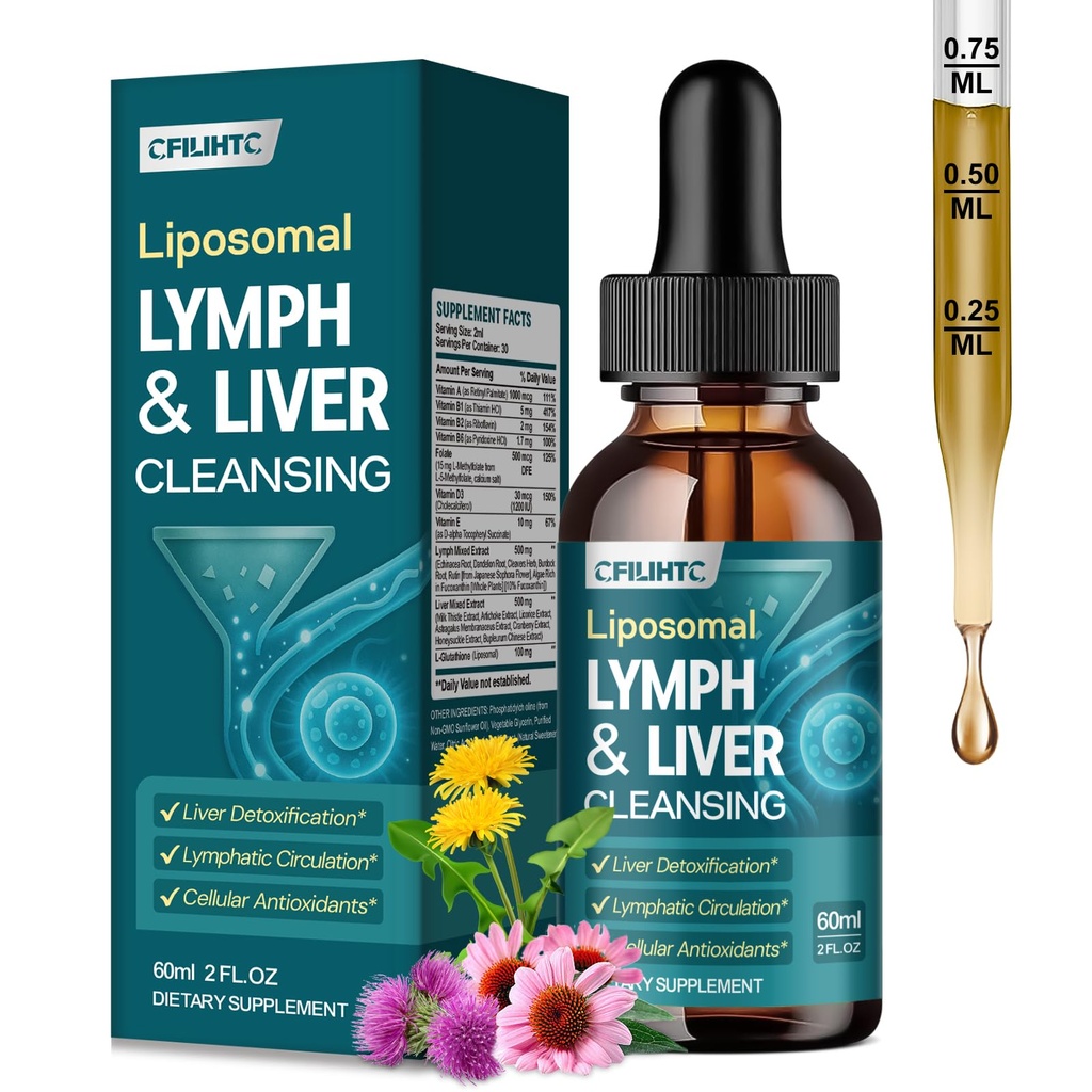 Liposomal Lymphatic Drainage Drops - 21 in 1 Liver Cleanse Detox & Repair with Milk Thistle, Echinacea, Burdock Root, Liposomal Glutathione, Vitamin Complex ''Lymph-Liver'' Gut & Metabolic Health