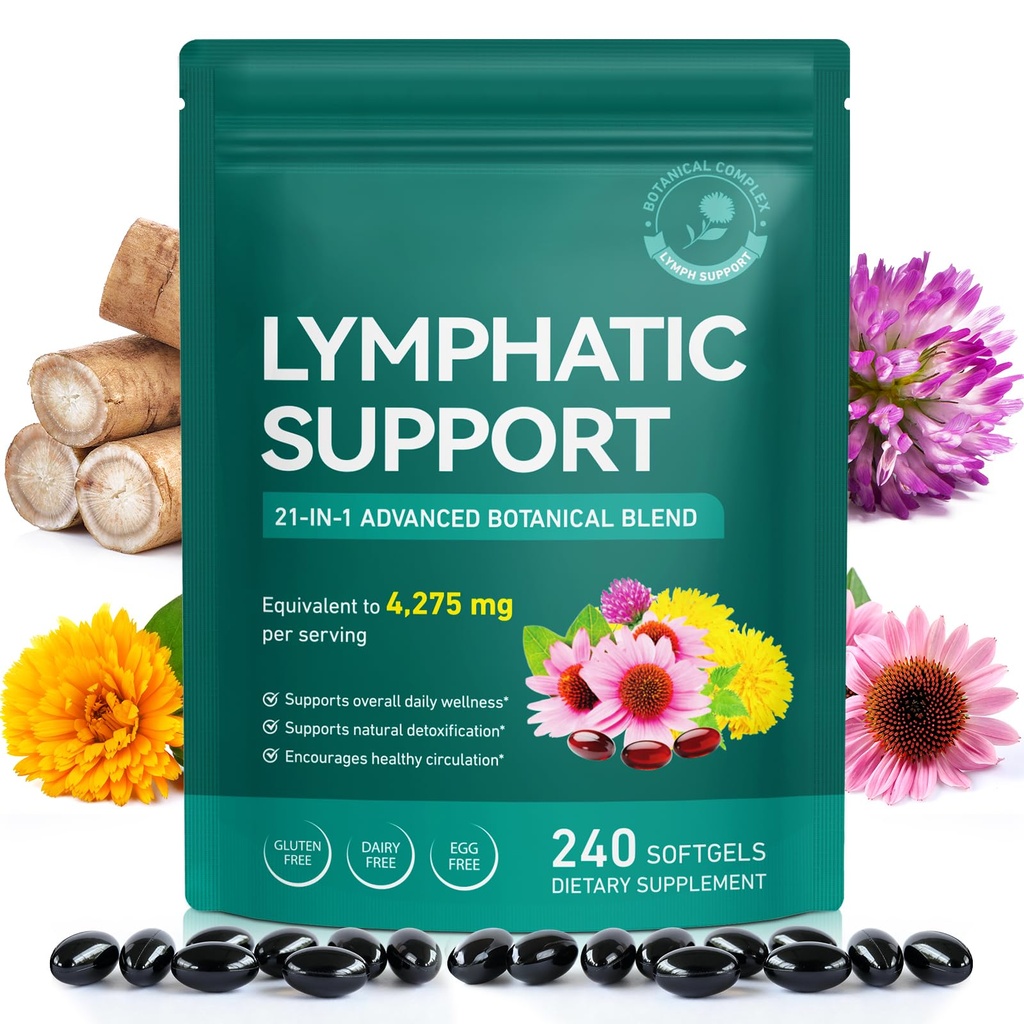 240 Softgels 21-in-1 Liposomal Lymphatic Drainage Supplements, 4275mg Lymph System Support Supplement for Women & Men,Herbal Blend,with Dandelion, Burdock, Echinacea,Rutin, Turmeric,Cleavers & More