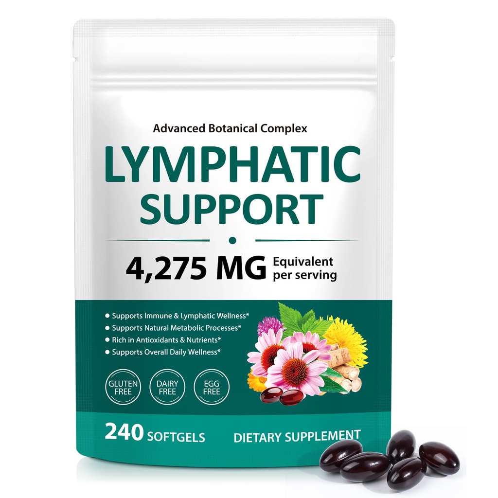 Lymphatic Support Supplement – Advanced Botanical Complex with Echinacea, Dandelion & Elderberry – Antioxidant-Rich Daily Wellness Formula – 240 Softgels