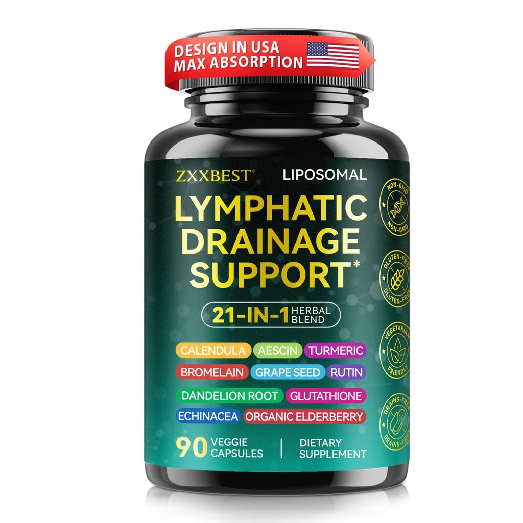 Lymphatic Drainage Supplements, Lymphatic Drainage Capsules Supplement - Wellness Complex Formula 21 in 1 - Aescia, Turmeric, Bromelain, Echinacea & More - Lymph System Support Capsule Easy Store