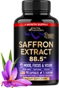 Doğal Saffron Supplements - Pure Saffron Ekstraksiyon 88.5 mg - ABD'de Yapılacak - Mood | Focus | Vizyon | Enerji Desteği - Kadın ve Erkekler için Göz Sağlığı - NonGMO Vegan Pills - 90 Toz Capsules, 3 Ay Supply