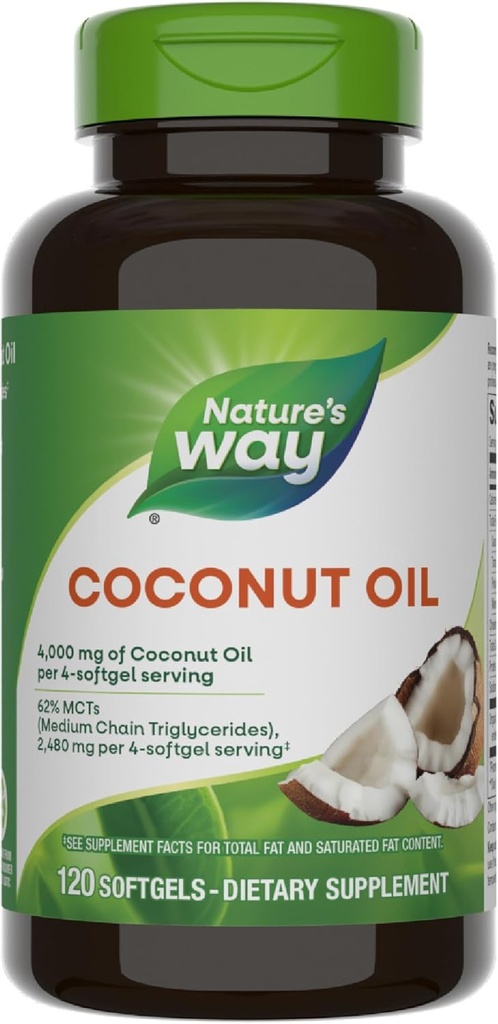 Nature's Way Coconut Oil,% 62 MCTs (1), Hexane Free, 120 Softgels (Pazar Mayıs Vary)