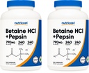 Nutricost Betaine HCl + Pepsin 790mg, 240 κάψουλες, 2 φιάλες (480 κάψουλες)