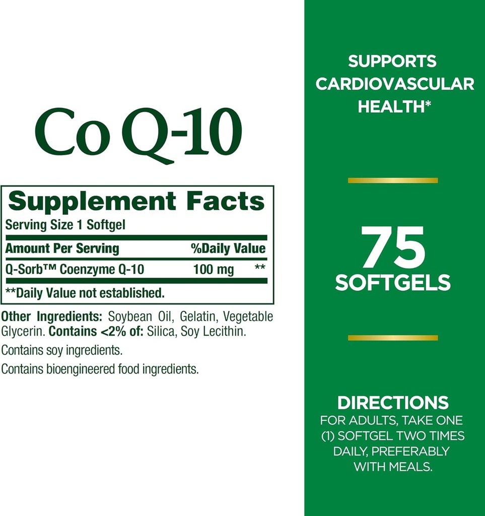 Nature's Bounty CoQ10, Supports Heart Health, Dietary Supplement, 100 mg, 75 Softgels (Pack of 2)