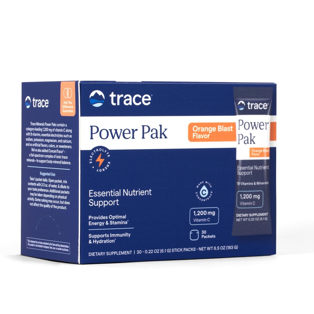 Trace Minerals Electrolyte Stamina Power Pak Non-GMO, Orange Blast, 30 Count