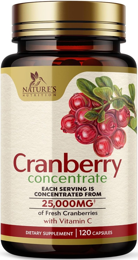Cranberry Pills 25.000 mg - Fresh Cranberry Equivalent with Vitamin C & E - Urinary Tract Health Support, Sugar Free Formula, Fruit Toz Ekstraksiyon - ABD'de Şişelenmiş - 120 Capsules