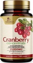 Cranberry Pills 25.000 mg - Fresh Cranberry Equivalent with Vitamin C & E - Urinary Tract Health Support, Sugar Free Formula, Fruit Toz Ekstraksiyon - ABD'de Şişelenmiş - 120 Capsules