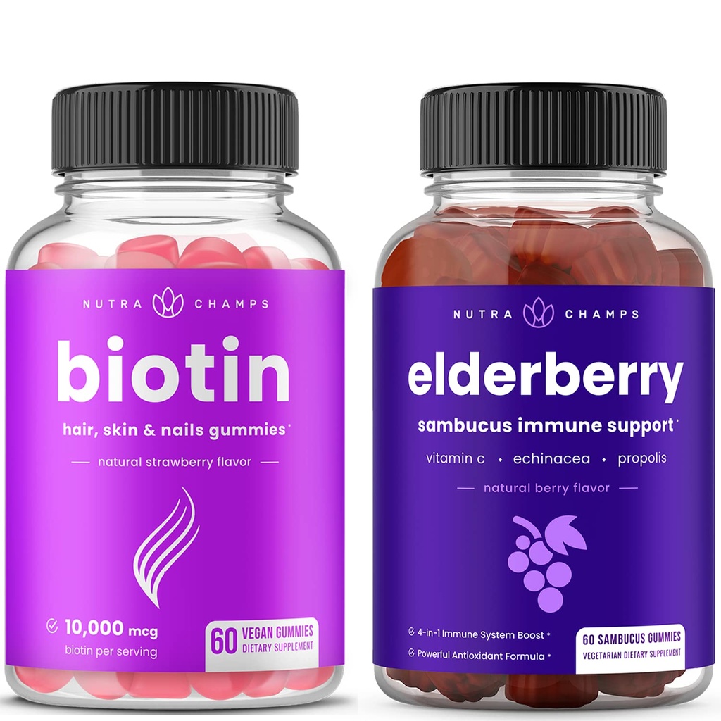 NutraChamps Biotin Gummies και Elderberry Gummies Bundle
