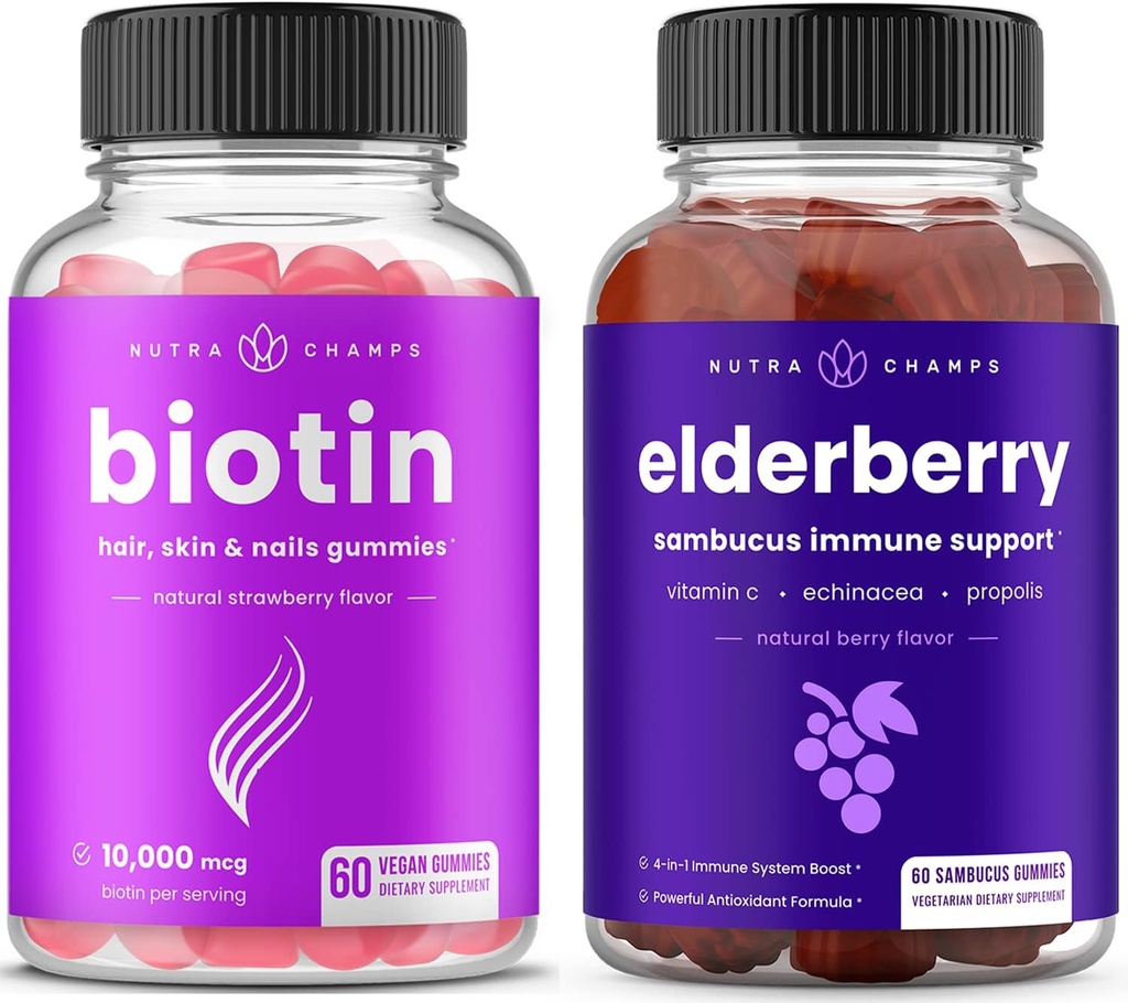 NutraChamps Biotin Gummies ve Elder Gummies Sche