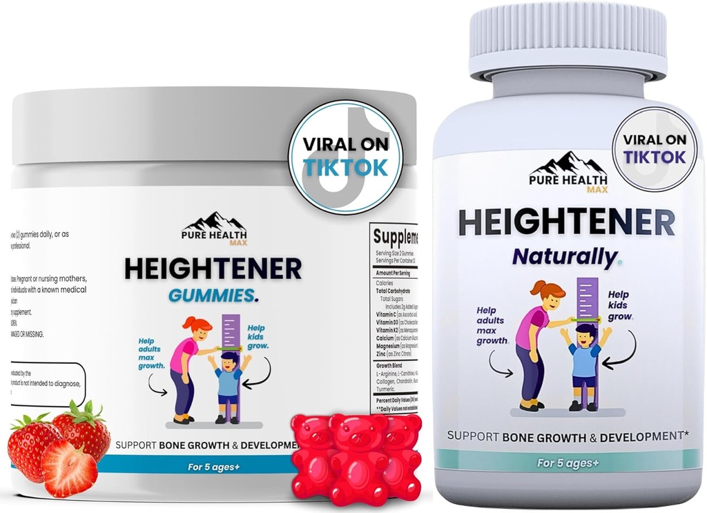 Boyener Capsules + Boyener Gummies - Çocuklar için Doğal Boy Büyüme Tamamı, Gençler ve Yetişkinler Kemik Güçlerini artırmak ve Taller | Yüksek Maximizer Pills L-Arginine,dis