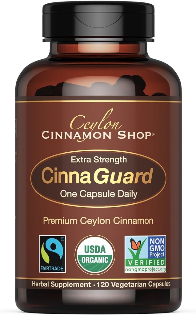 Ceylon Cinnamon Shop CinnaGuardTM Organik Ceylon Cinnamon Supplement 2500 mg per Capsule | Ekstra Kuvvet | 4 Ay Supply | 120 - Kont - Non-GMO & Gluten Ücretsiz Antioksidan