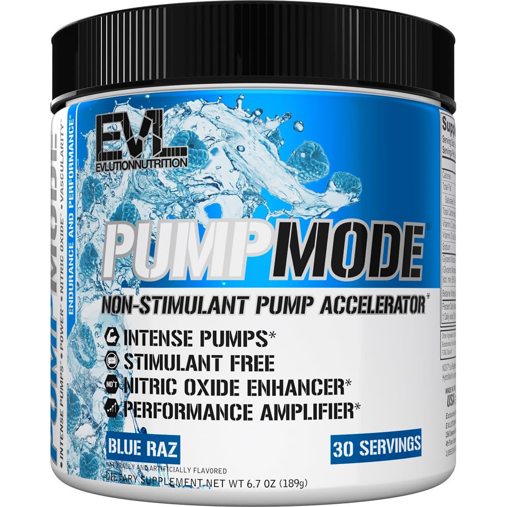 EVL PumpMode Nitrik Oksit Supplement - Nitric Branson Pompa Glycerol ve Betaine for Muscle Recovery Büyüme ve Endurance - Stim Free Pre Workout Drink (Mavi Raz)