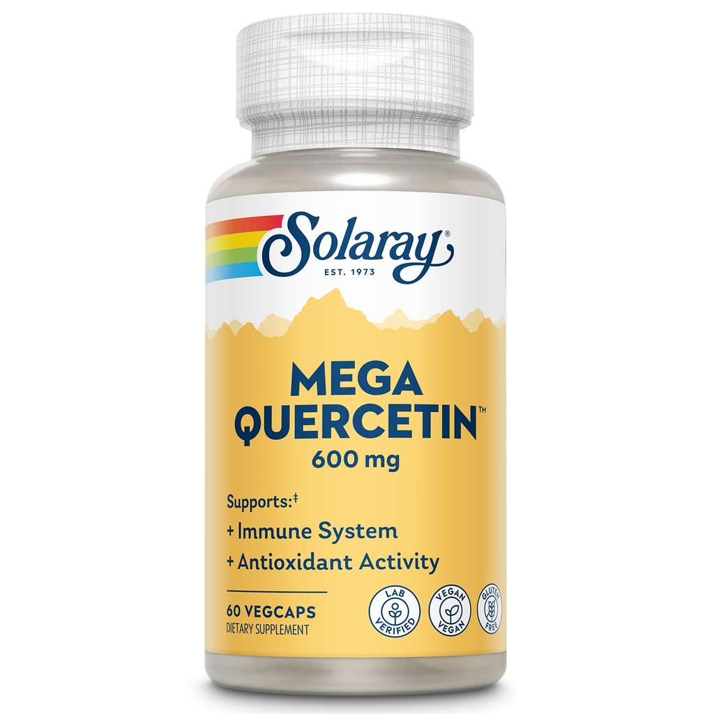 SOLARAY Mega Quercetin with Bromelain, C ve Bioflavonoyaklar - Antioksi ve Immune Support Supplement, Hearth Health and Blood Pressure Support - Vegan, 60-Day Garanti, 60 Serv, 60 VegCaps