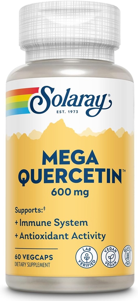 SOLARAY Mega Quercetin with Bromelain, Vitamin C and Bioflavonoids - Antioxidant and Immune Support Supplement, Hearth Health and Blood Pressure Support - Vegan, 60-Day Guarantee, 60 Serv, 60 VegCaps